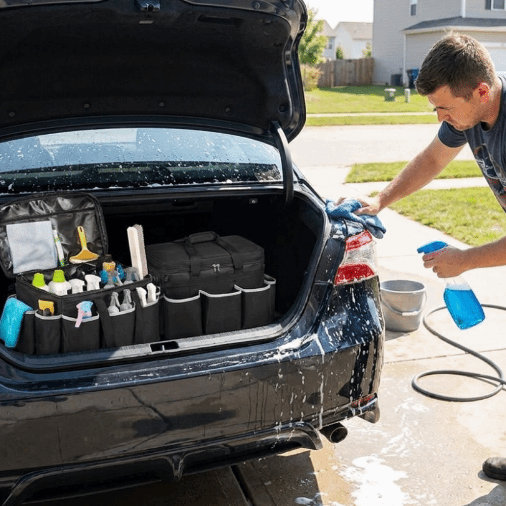 Heavy Equipment Washing - กระเป๋าเครื่องมือล้างรถกันน้ำ สายสะพายไหล่ปรับได้ ความจุขนาดใหญ่ กระเป๋าสำหรับดูแลรถยนต์ ทนทานต่อการสึกหรอ